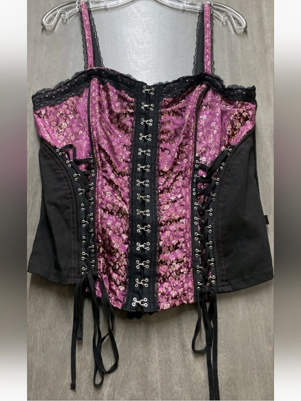 Tripp NYC Pink and Black Floral Corset Top